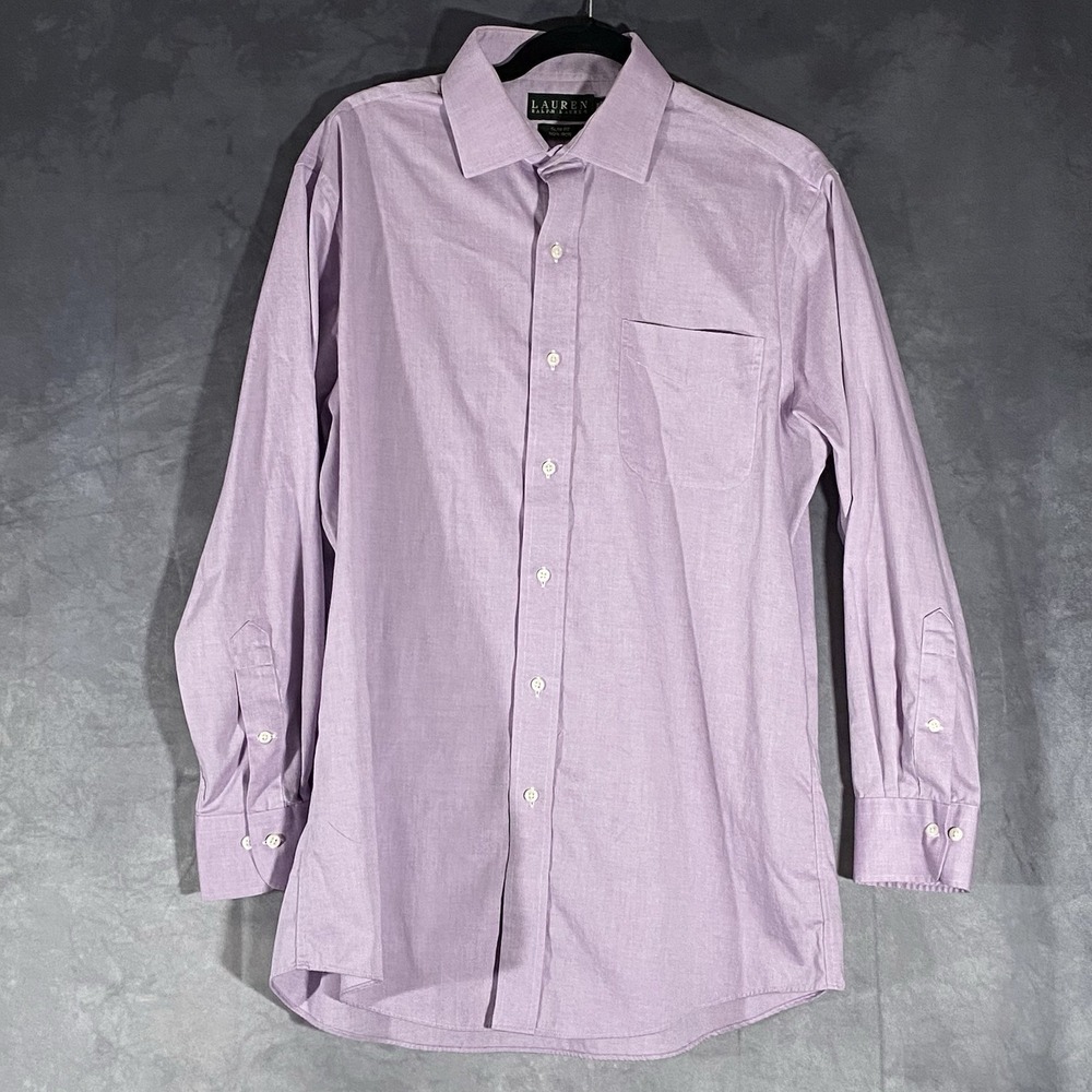 Lauren Ralph Lauren Slim Fit Non-iron Purple Button Down Shirt 16 1/2